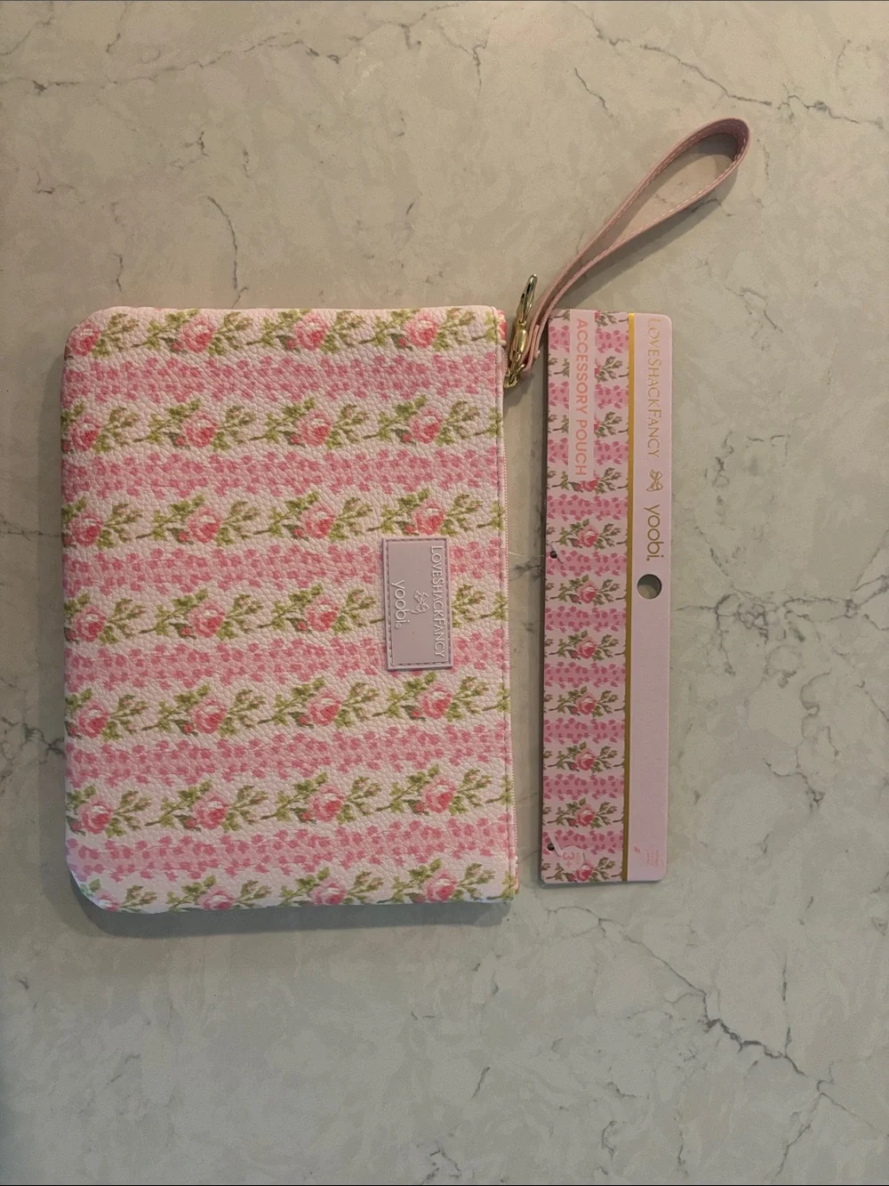 LoveShackFancy Pink Floral Zip Wristlet Pouch